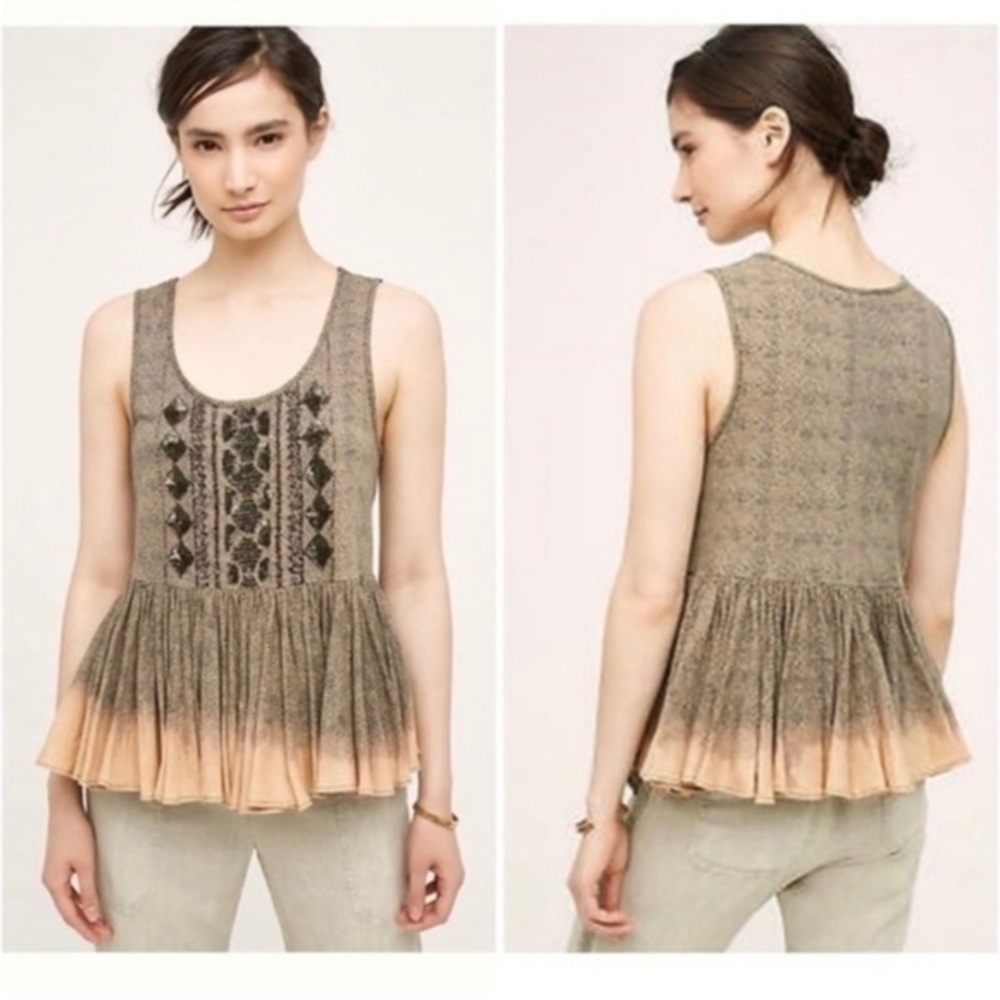 ANTHROPOLOGY Akemi +Kin sequined dip dyed ombre’ peplum scoop neck tank xs